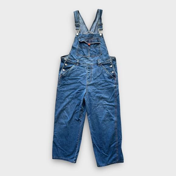Vintage 90s Y2K Distressed Denim Overalls Bibs Womens 11/13 Grunge No Boundaries - Picture 1 of 13